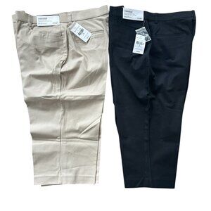 Northern Reflections Essential Capris Two Pair Sz 14 Black Tan Mid Rise Relaxed